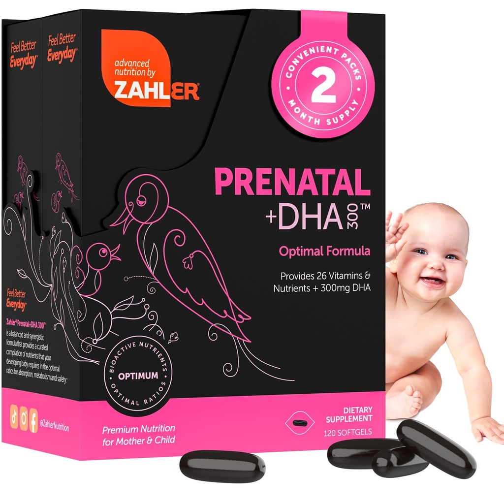 Zahler prenataalinen vitamiini DHA & Folate - DHA täydentää & prenataalinen monivitamiini äidille ja lapselle - Kosher Prenatal DHA prenatal vitamiineja rautaa, prenatal Softgels (120 laatikko 1)