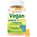 Vegan Omega 3 & Turmeric Gummies 2500mg, Algae Omega 3 DHA 800mg &EPA 400mg, MSM, D3-vitamiini, Turmeerinen juuriuute aivoille, silmälle, nivelille, kalaöljyä täydentää Vaihtoehtoinen, sokeriton