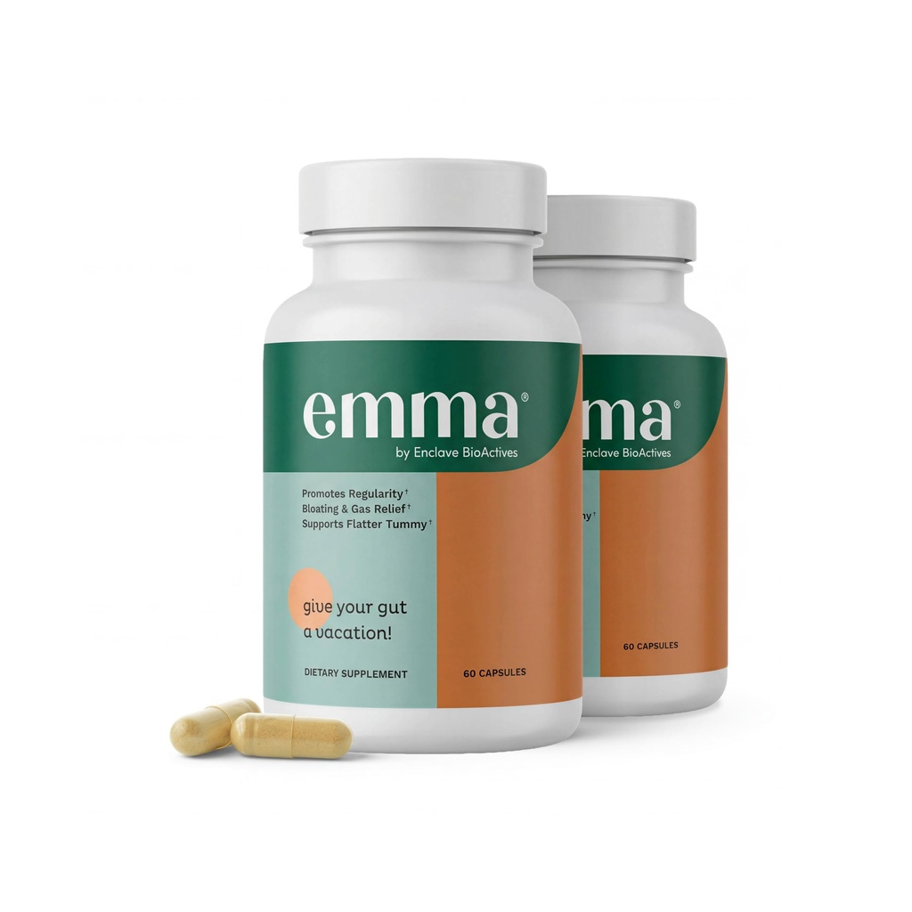 Emma Gut Health - 2 pakkaus - kaasun ja turvotuksen lievittäminen, ummetus, vuotava Gut Repair - Gut Cleanse & Palauta Digestion - Regulate Bowel Movement. Probiootit ja laksatiivinen vaihtoehto, 120 kapselia