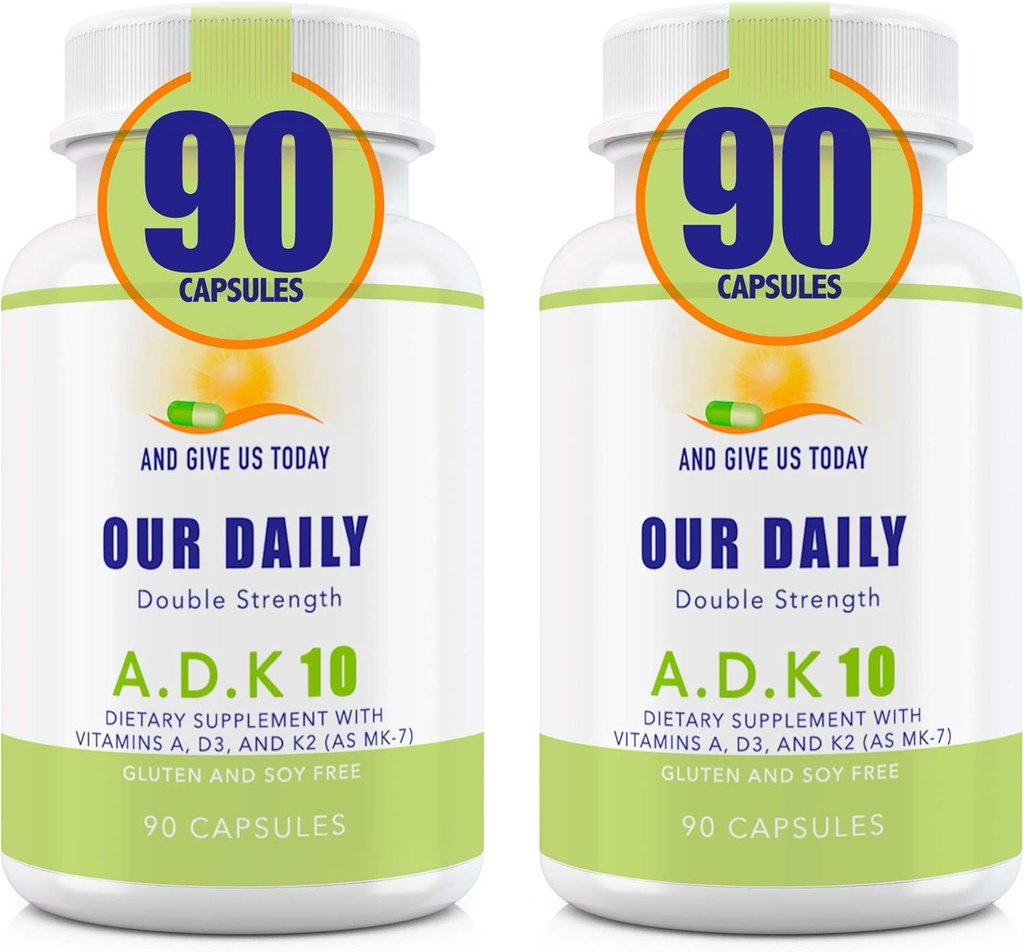 Päivittäinen vites ADK 10 Double Strength (10 000 iu) A1, D3 & K2 (MK7) - Lääkäri Formulated Bone & Immuno System Support - Gluteeniton, Ei GMO - 180 kasvissyöjä Kapselit