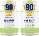 Päivittäinen vites ADK 10 Double Strength (10 000 iu) A1, D3 & K2 (MK7) - Lääkäri Formulated Bone & Immuno System Support - Gluteeniton, Ei GMO - 180 kasvissyöjä Kapselit