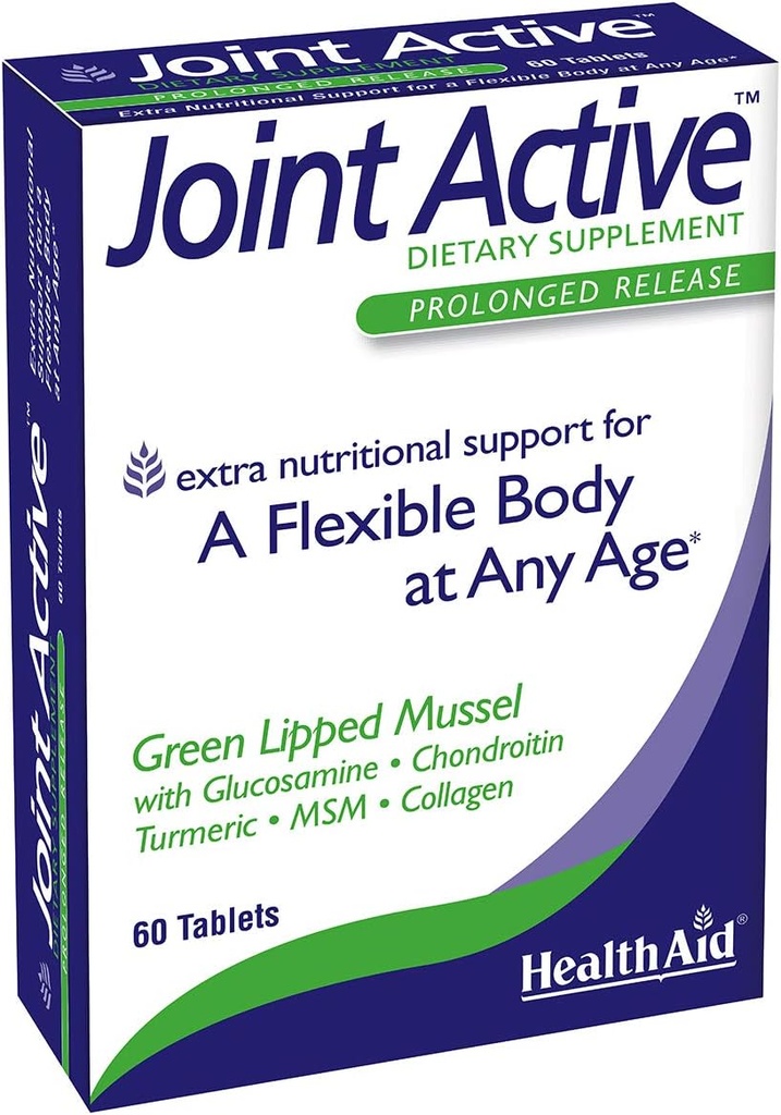 Healthaid Jointactive, 60 Ct, depotable, joustava vartalo Any Age, Green Lipped Mussel, kanssa Glukosamiini, Chondroitin Tumeric, MSM, Collagen.