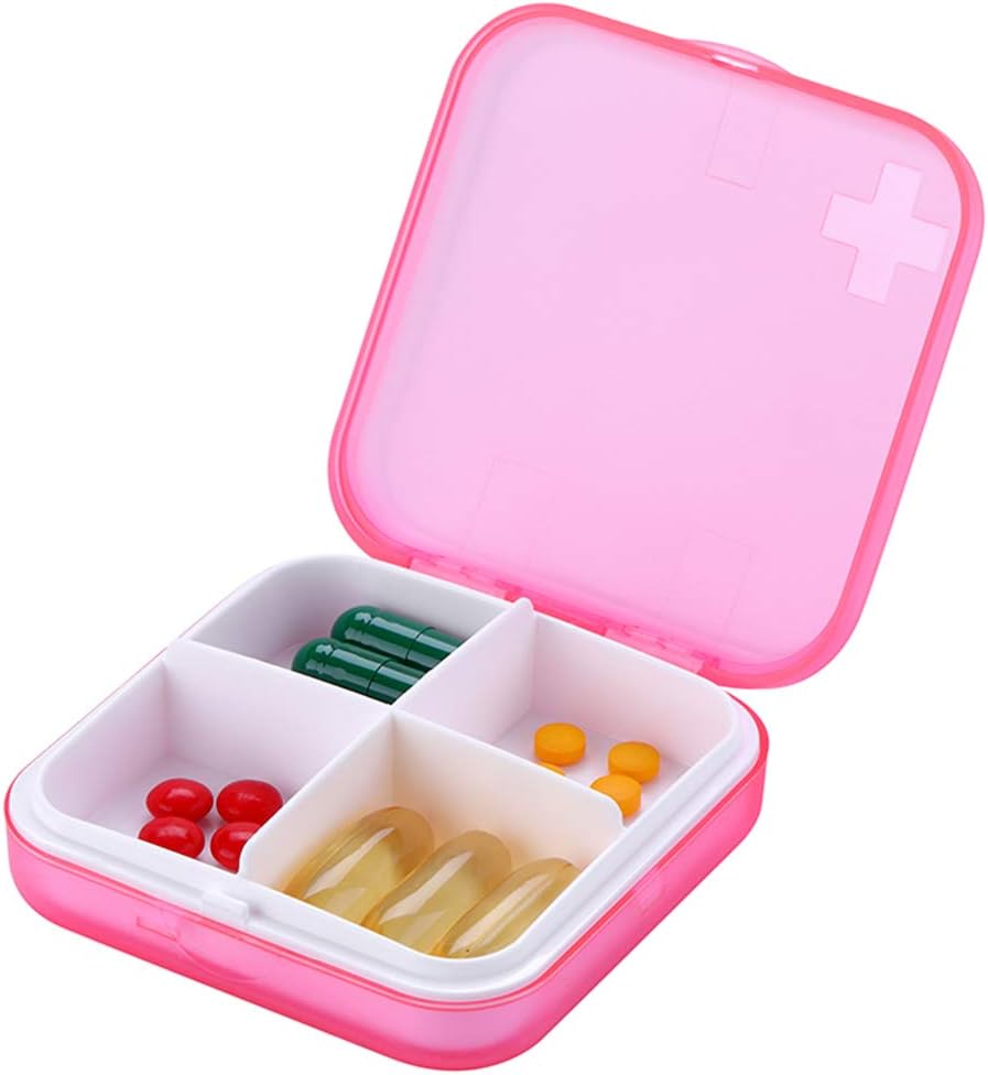 Kannettava pilleri Järjestin - Slim pilleri laatikko laukku tai matka, Compact pilleri tapauksessa(4 Osasto, Vaaleanpunainen)