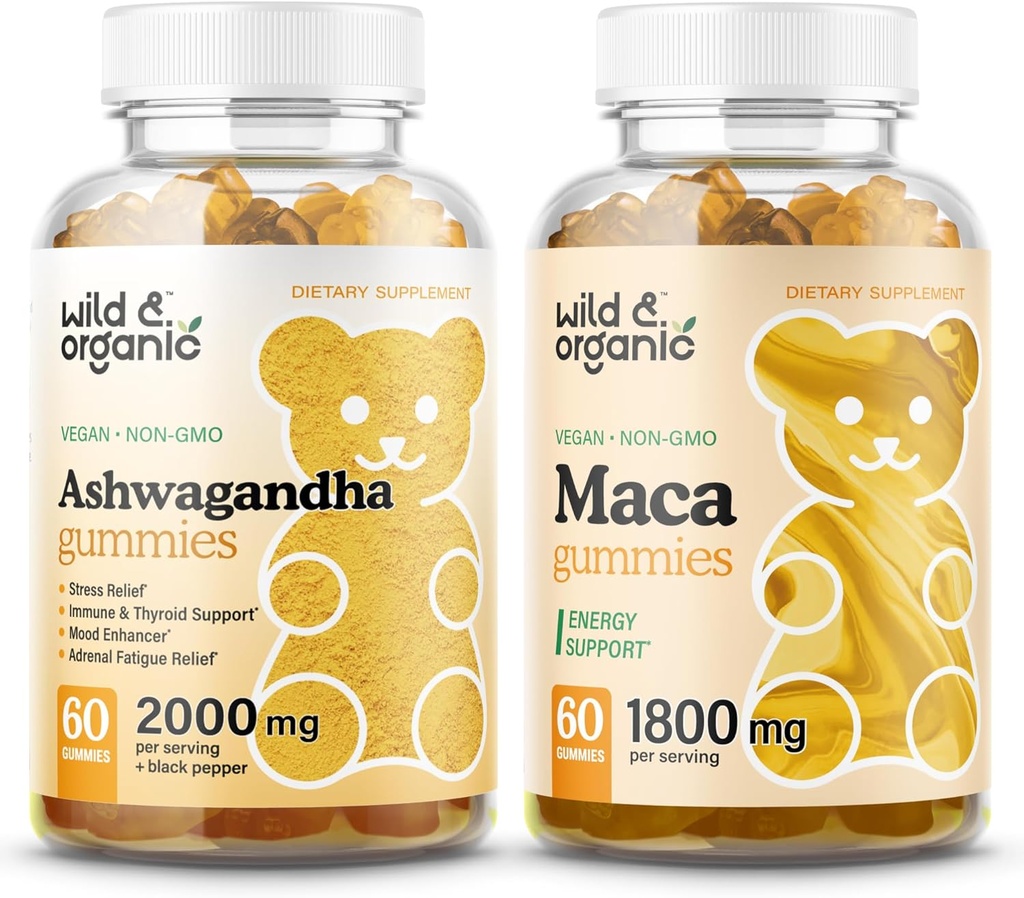 Wild & Organic Ashwagandha Gummies & Maca Root Gummies 60