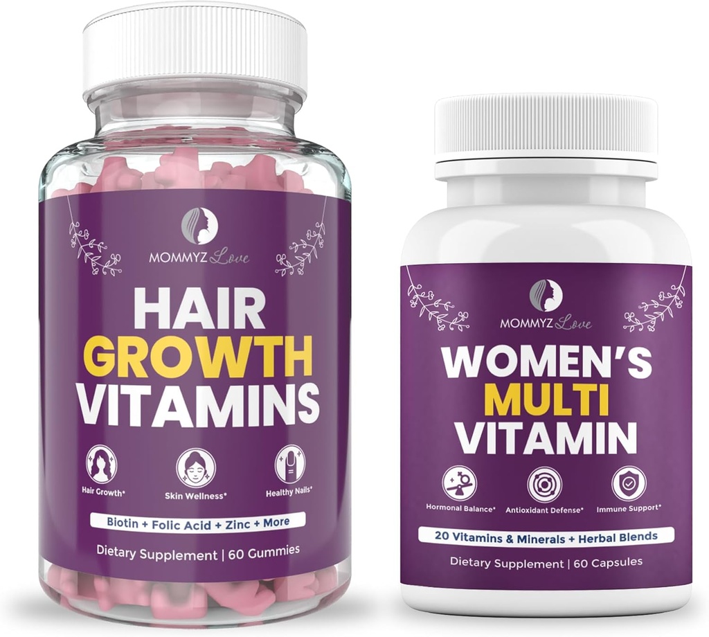 Mommyz Love Postpartum Hair Loss Vitamin - Biotin Gummies för hårväxt, strålande hud och starka naglar Plus kvinnor dagliga multivitaminer för kvinnors hälsa, energi, fokus och humör