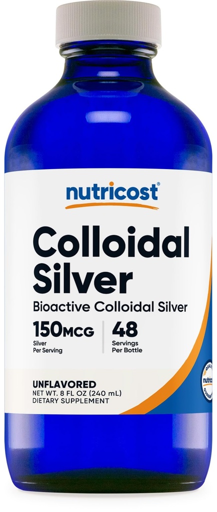 Nutricost Kolloidinen hopea 8oz - Cobalt Sininen lasi pullot, Bio-active Kolloidinen hopea