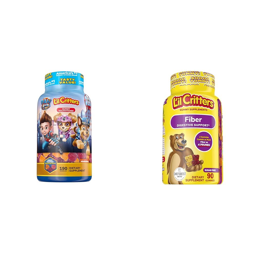 L'il Critters Paw Patrol Gummy Vites Multivitamin för barn, 190 Gummies och L'il Critters Fiber Gummy Supplement för barn, 90 Gummies