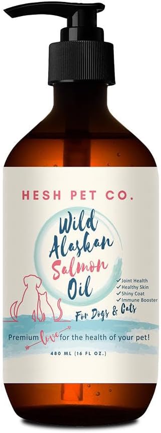 Premium Wild Alaskan Salmon Oil for Dogs & Cats 16oz Skin & Coat Natural Liquid Food Supplement for Lemmikkieläimet, Fish Oil, Omega 3, EPA + DHA Fatty Acids for Joint Function, Immuuni & Heart Health!