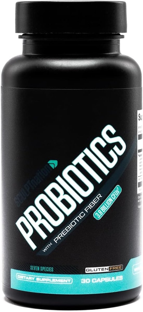 Veistos Nation by V Shred Premium Probiootit - Ruoansulatus- ja suolistoterveyden tuki - auttaa satunnaista ummetusta, kaasua ja turvotusta - 30 päivää