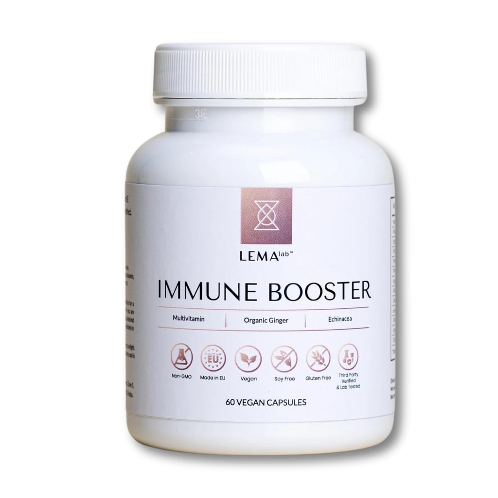 LEMALAB Immuunitehoste 60 Vegaanikapselia B-komplex, C-vitamiini ja E-vitamiini, orgaaninen inkivääri ja echinacea .