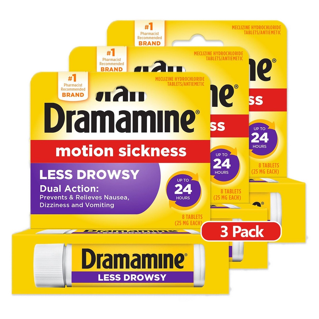 Dramamiini All Day Vähemmän Drowsy, Motion Sairauden helpotus, 8 Count, 3 pakkaus