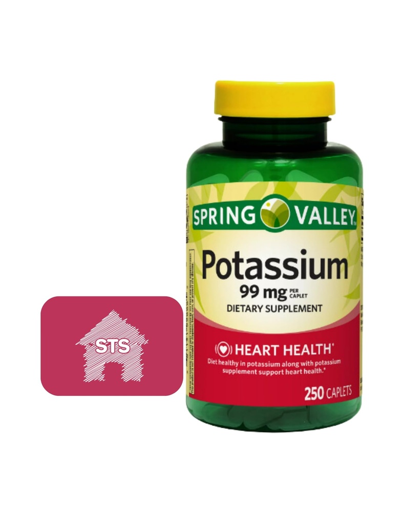 Spring Valley Kalium 99 mg, 250 Count + STS Sticker.