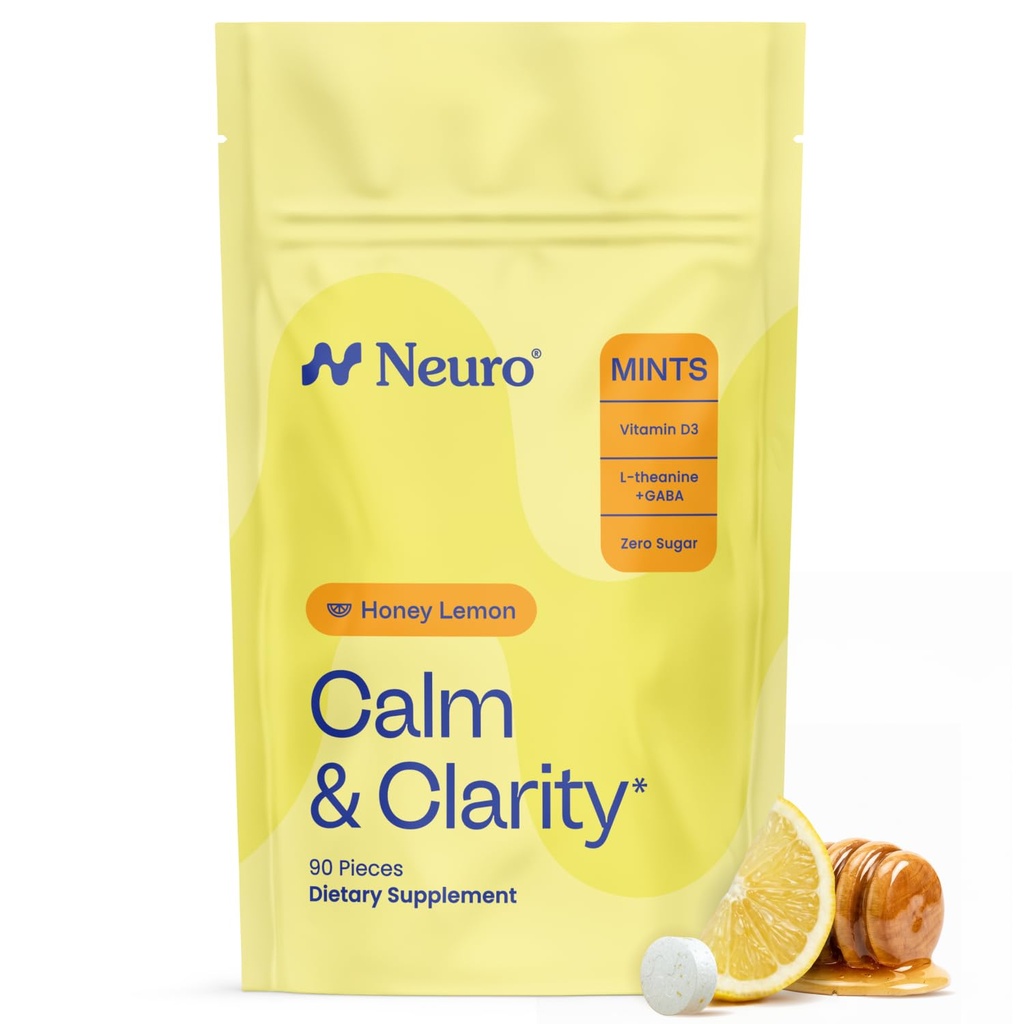 NeuroGum Calm & Clarity Mints (Honey Lemon, 90 Pieces) 