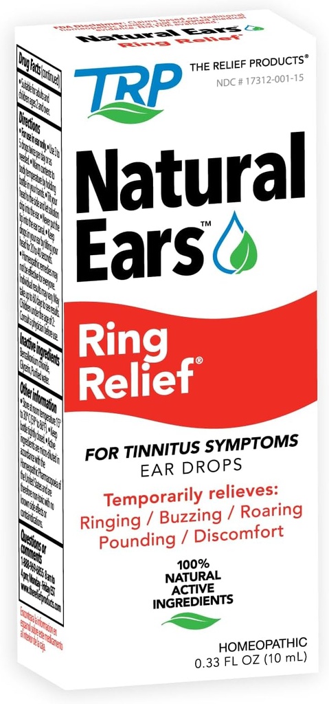 Relief Products Ring Relief Ear Drops Formula - 100% naturliga aktiva ingredienser Tinnitus Relief för Ringing Ears - 0,33 Fl. Oz.