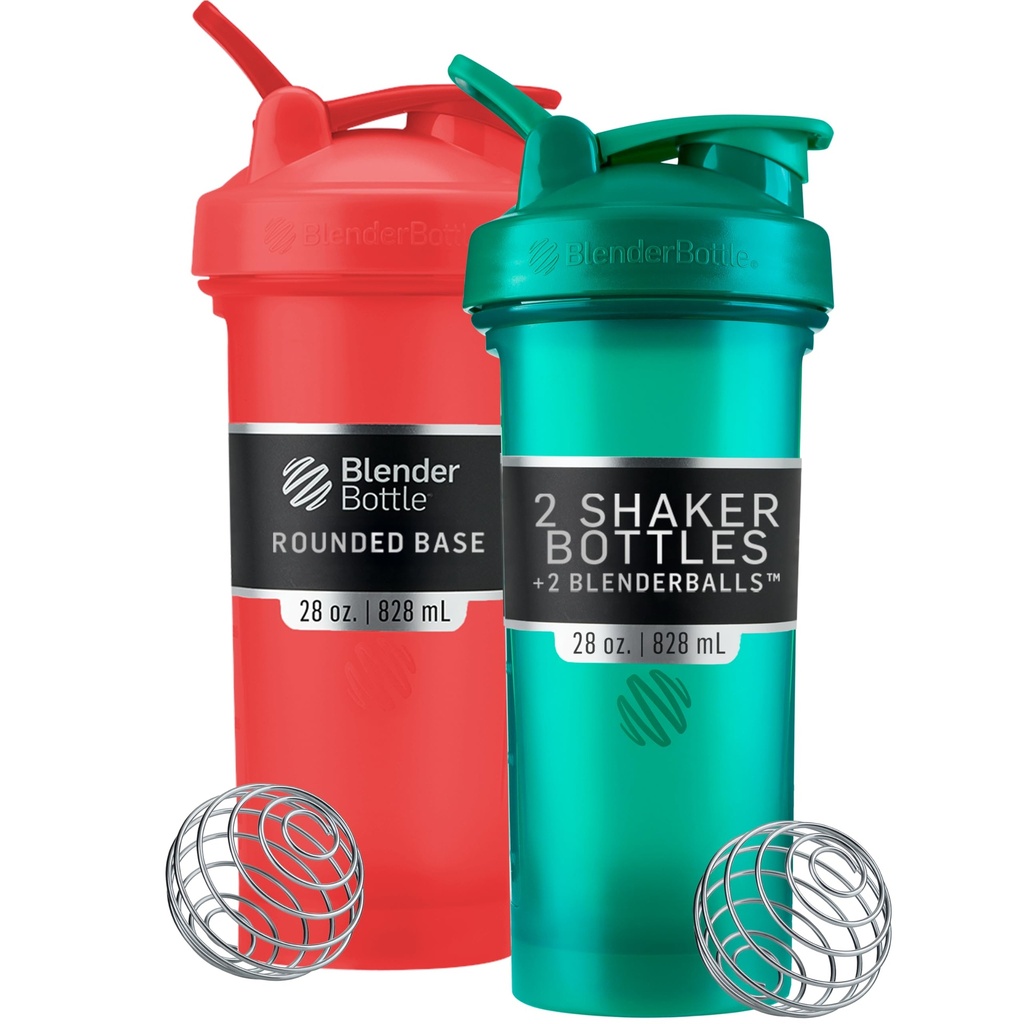 BlenderBottle Classic V2 Shaker Bottle Täydellinen proteiini Shakes ja Pre Treout, 28-Ounce (2 pakkaus), punainen, vihreä