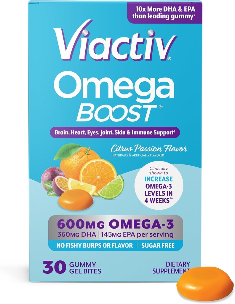 Viactiv Omega 3 Fish Oil Gummies. EPA DHA täydentää Heart Health ja aivot terveys, 30 sokeriton gummy vitamiinit, 1pc tarjoilu
