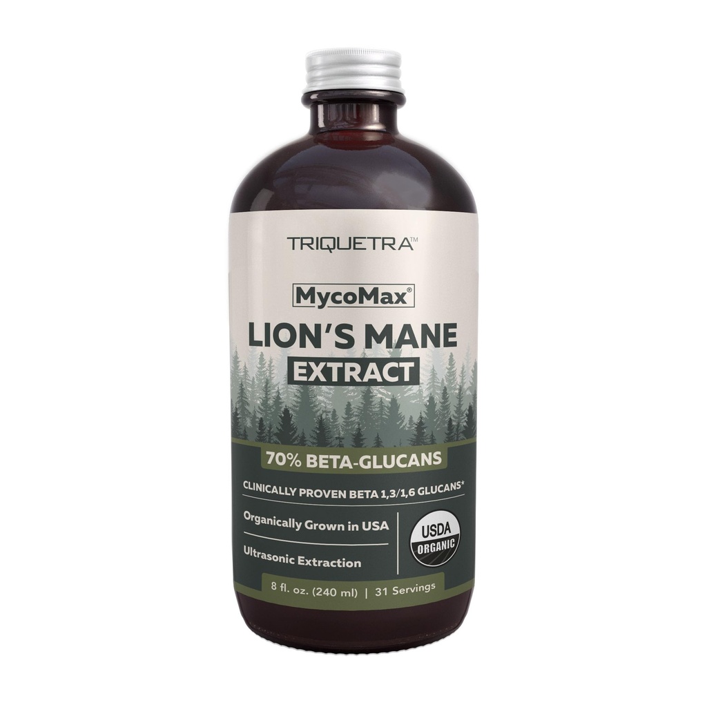 MycoMax Lions Mane Extract - 70% Beta Glucans, Max Potency Organic Lions Mane Supplement, US Grown + Ultrasonic Extraction - 500 mg per portion - Mental Clarity, Focus och Memory - 8 oz.