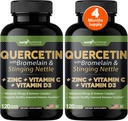 Gade Nutrition Quercetin C-vitamiinin ja sinkin kanssa - Nettle Quercetin - Quercetin 500 mg - Quercetin bromeliinin kanssa - Sinkki Quercetin + D3-240-vitamiinin kasviskapselit - ei GMO:ita - 4 kuukauden tarjonta