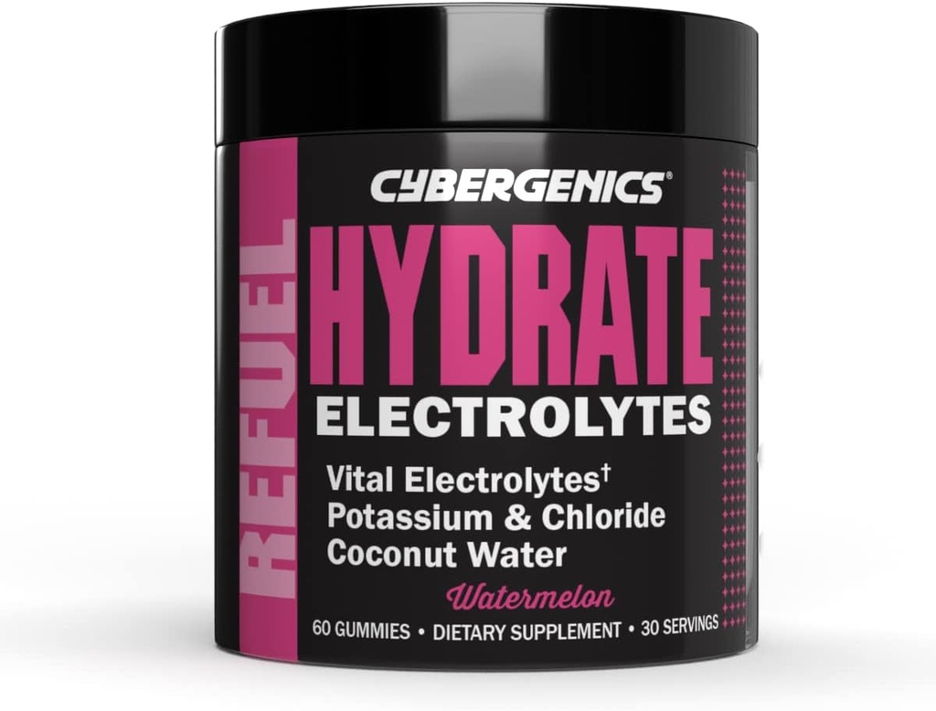 Hydrate Gummies, Vital Elektrolyytit, Tukee Recovery, Tukee Hydraation, Coconut Water, Kalium & Kloridi, Cellular Hydration, Watermelon Flavor, 60 Gummies, 30 Tarjoilu