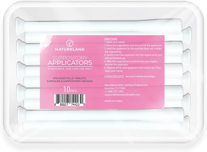 Natureland [10 Pack] Naisten emätinsuoja-applikaattorit, Soft Tip Lisätyökalu pillereille, ja pH Balance Tablet Suppositories, erikseen kääritty (suuri kärki applikaattorit)