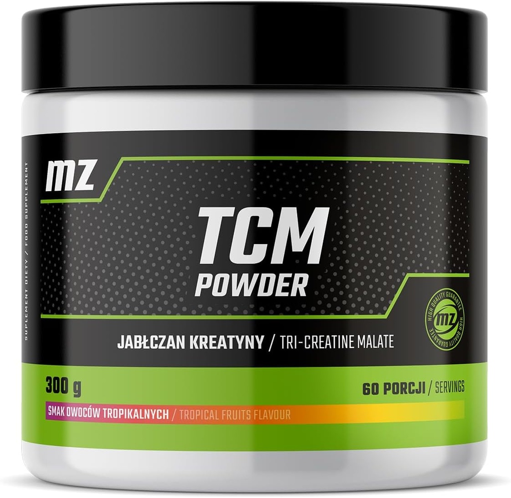 TCM Powder 300g - Creatine Malate 5000 mg per tarjoilu - 60 tarjoilua per pakkaus - Trooppiset hedelmät Flavour - Diet Supplement for Enhanced Physical Performance - MZ