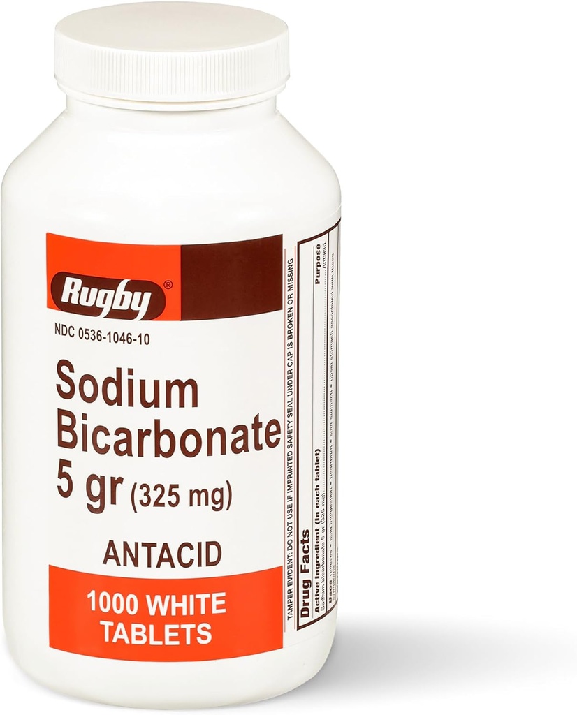 Rugby Sodium Bicarbonate 325 mg Antacid tabletter - Relief för Heartburn, Sour Stomach & Indigestion, 1000 Count (1-Pack)
