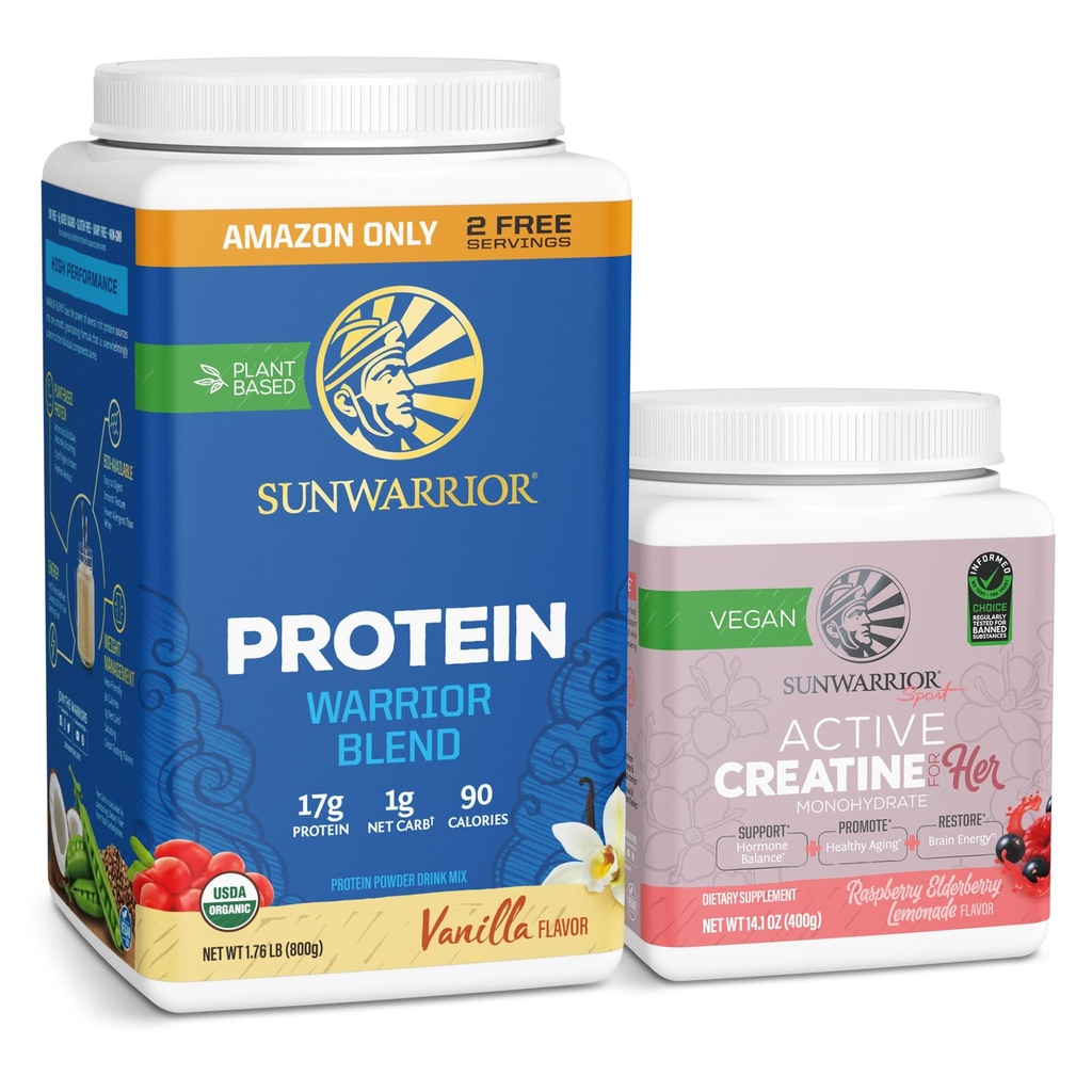 Sunwarrior WarriorBlend Vanilla Protein Powder 32 tarjoilut & Creatiini naisille Berry Lemonade 50 tarjoilut