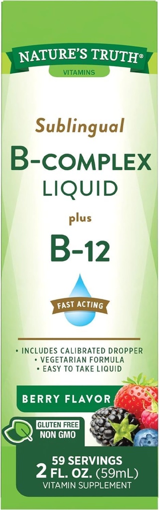 Naturens sanning sublingual B Complex Liquid Plus B-12 Natural Berry Flavor Liquid - 2 oz, Pack av 2