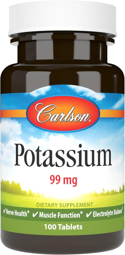 Carlson - Kalium, 99 mg, främjar nervhälsa och muskelfunktion, 100 tabletter