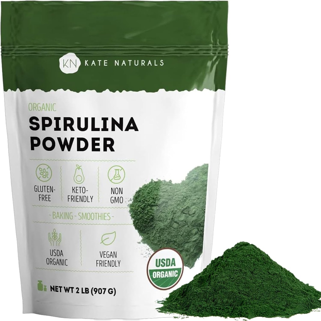 Kate Naturals Organic Spirulina Powder. Näringsmedel Dense Superfood för smoothies och juice (2 lb, USDA Certified, Non-GMO, Gluten- Free)