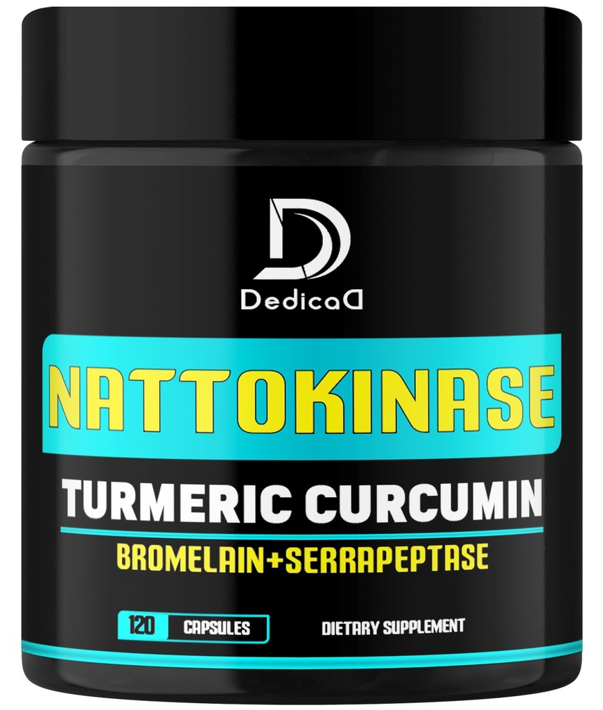 4-in-1 Nattokinaasi 2000 Fu, Turmeeric, bromeliini, Serrapeptaasi - Spike Protein Detox - Body Balance, Circulation Health & Immunosystem - 120 kapselia 4-kuukautinen toimitus