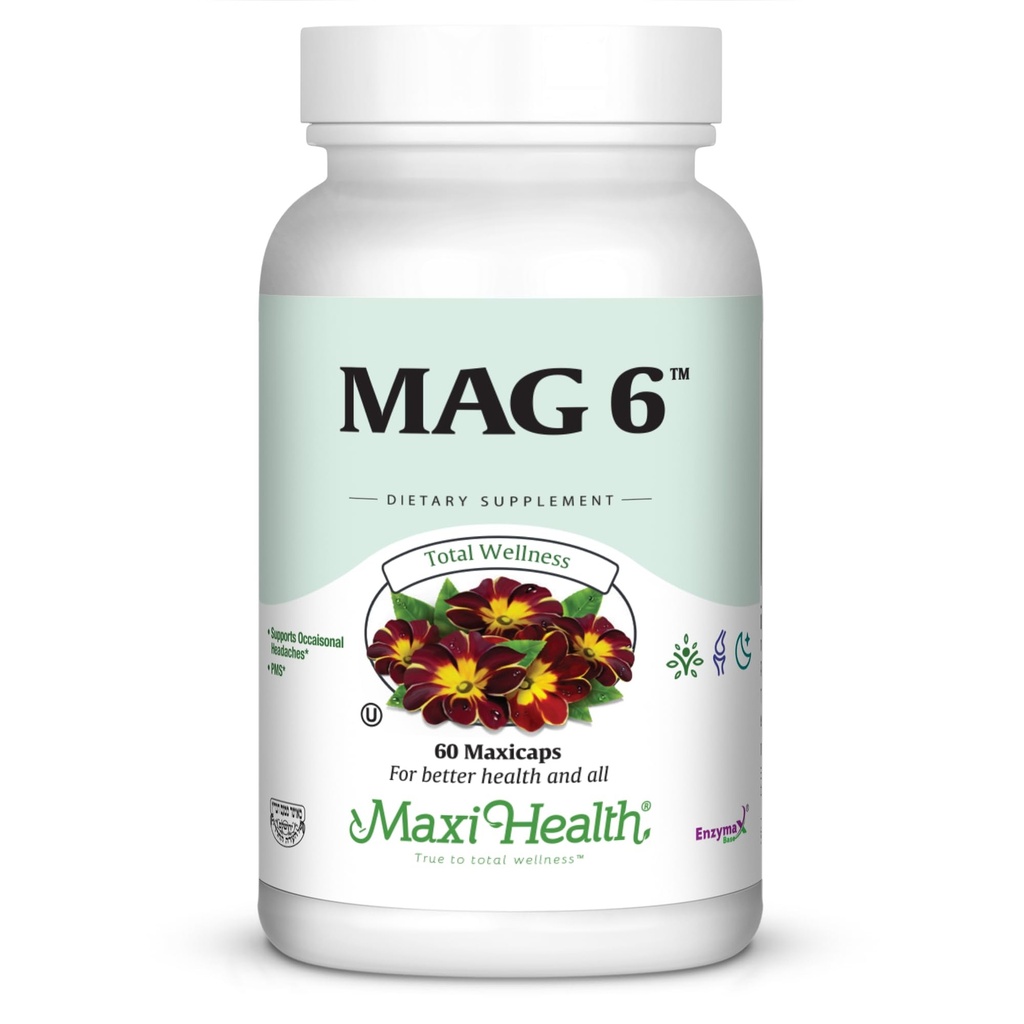 Magnesium B6 Mag 6 Magnesium Glycinate B6-vitamiinilla edistää terveen luun mineralisaatiota, tuki hermo- ja lihasfunktiota, energian aineenvaihduntaa - ei-GMO, vegaaninen, gluteeniton, Kosher 60 kapselia