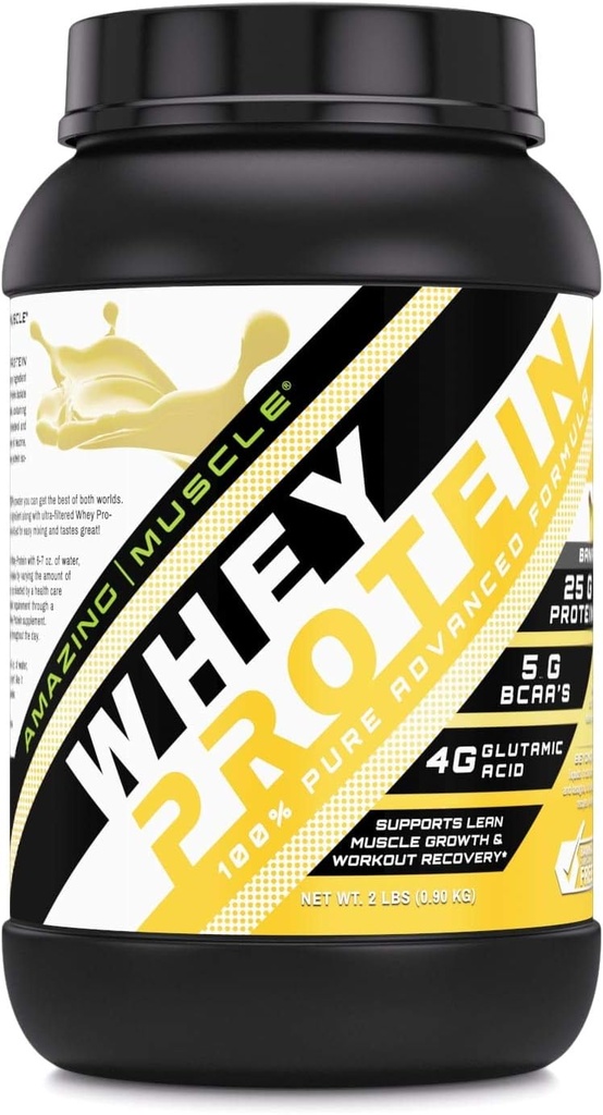 Amazing Muscle 100% Whey Protein Powder * Advanced Formula Whey Protein Isolate Yhdessä Ultra suodatettu Whey Protein konsentraatti (Banana, 2 Lb)