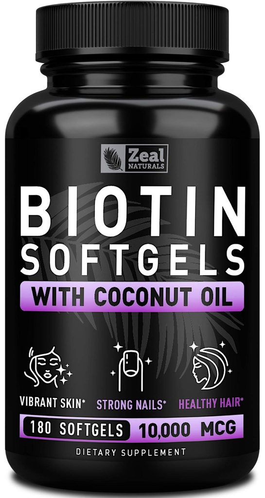 Zeal Biotin 10000 mcg kanssa Organic Coconut Oil Softgels 