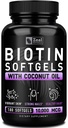 Zeal Biotin 10000mcg med Organic Coconut Oil Softgels | Vitamin Biotin Supplement | Hair Skin och Nails Vitamins för kvinnor och män | 6 mo Supply - 180 Gel Capsules