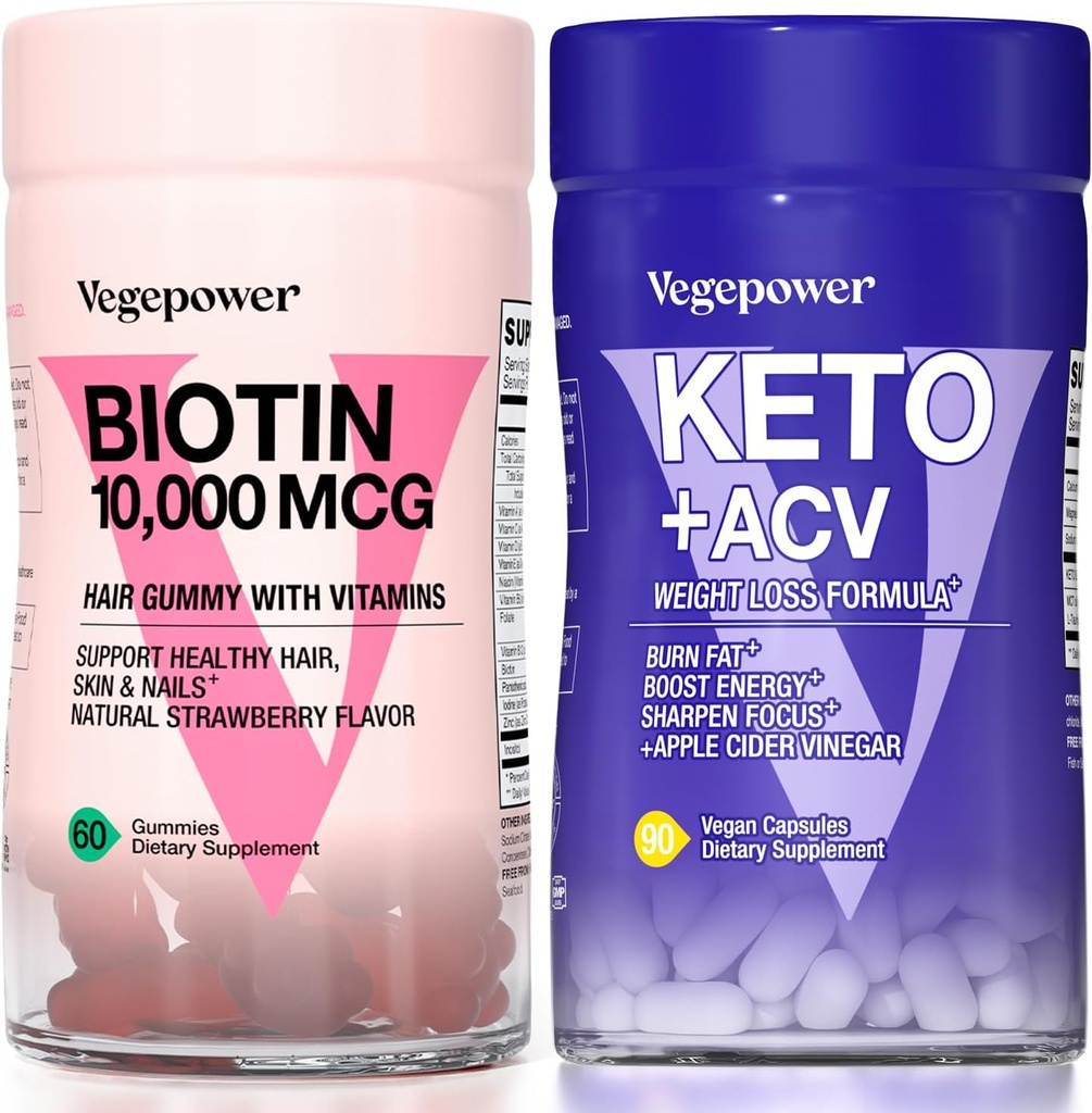 Biotin Hair Growth Vitamins + Premium Keto Pills | Stöder hälsosam hud och naglar och utnyttja fett för energi med ketos, öka energi och fokus | Icke-GMO Vegan Supplements för att stödja