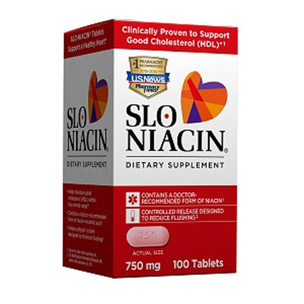 Slo-Niacin Polygel Controlled-Release Niacin, 750 mg, 100 tabletter
