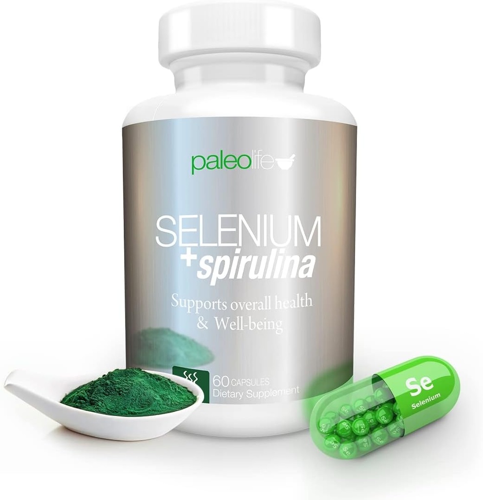 Tehosta keskittymistä, muistia ja energiaa Premium Selenium + Spirulina - Premium Antioksidantti täydentää aivojen toimintaa - 60 päivän tarjonta (60 kapselia) - (1-pakkaus)