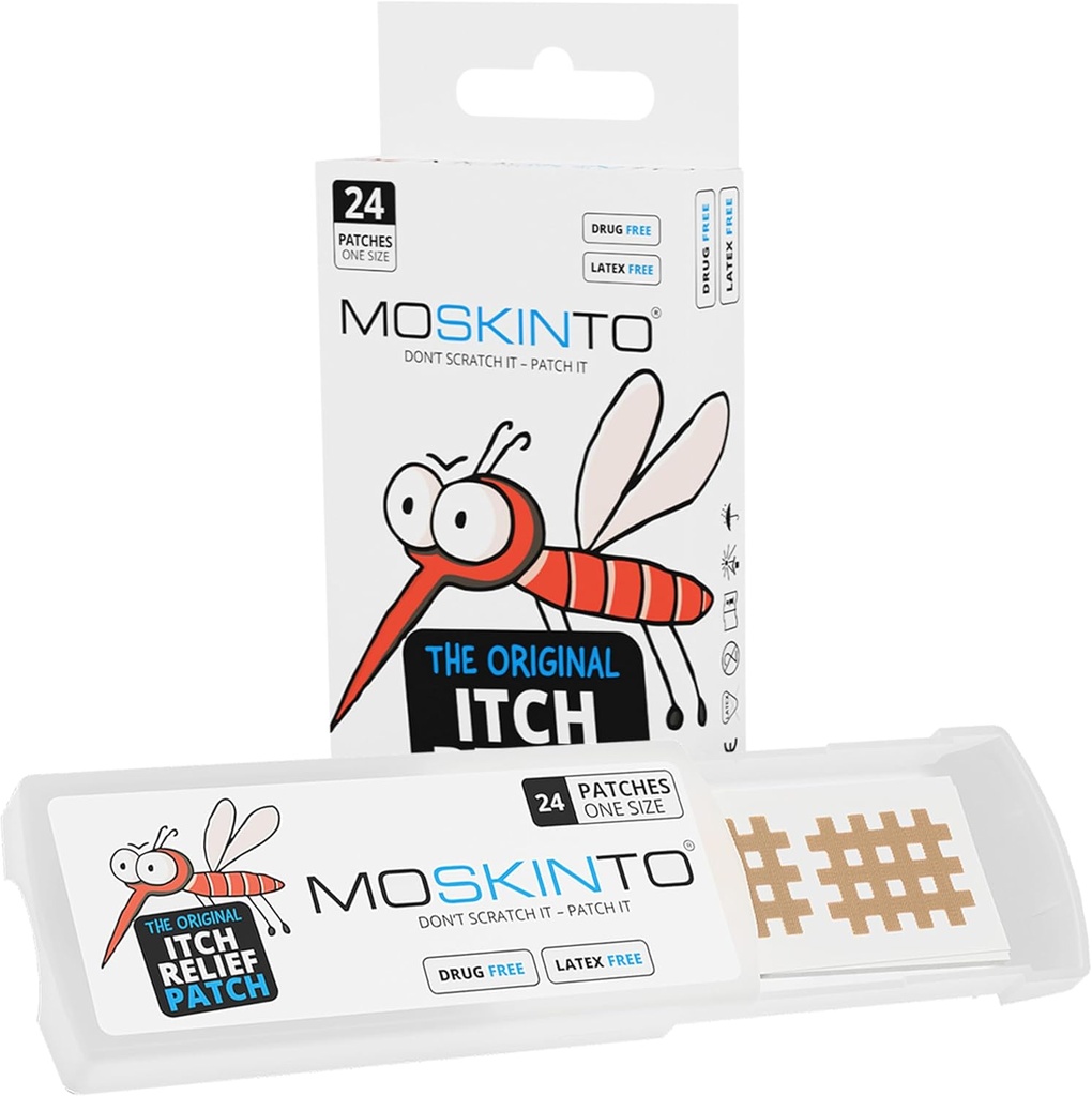 Moskinto, The Original Mosquito Itch Relief Patchs for Kids & Aikuinen, Bug Bite Patchs Soothe Swelling & Itch Instantly, Anti Itch Bug Bite Relief, Imutyökalu Vaihtoehtoinen Matkapakkaus, 24 Count