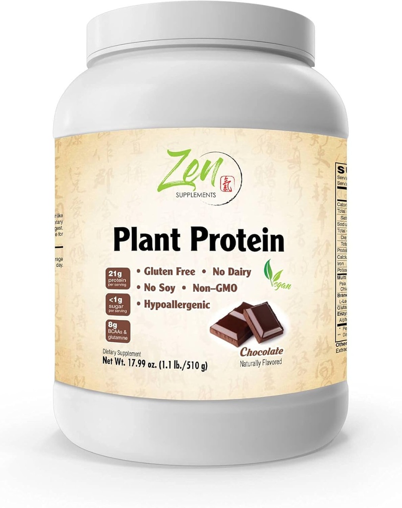 Zen-lisäravinteet - kasviproteiini-sukolaatti 510G 1.1LB - Powder - 23 Grams of Protein Per Serving - Vegan, Low Net Carbs, Non Dairy, Gluteeniton, Laktoositon, Ei lisättyä sokeria, soijaton, Kosher, ei GMO