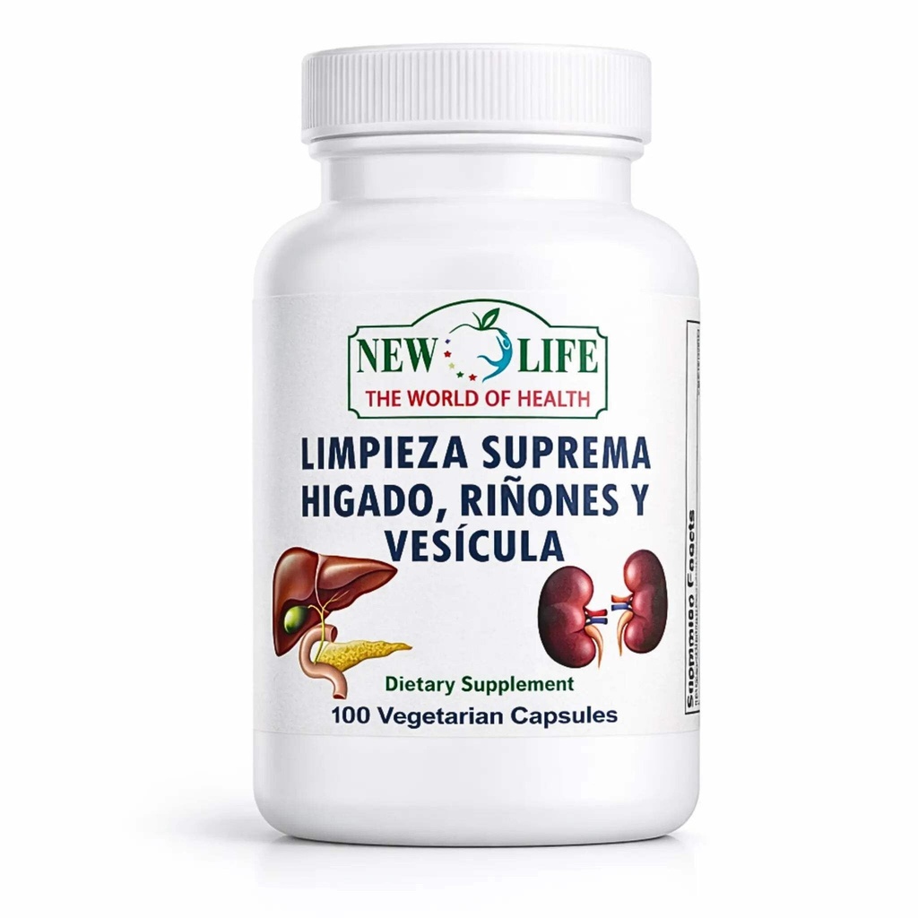 Uusi elämä Limpieza Suprema Hígado Riñones y Vesicula, Terve maksa, Voikukan juuri, maito ohdakeuute, 100 kapselia