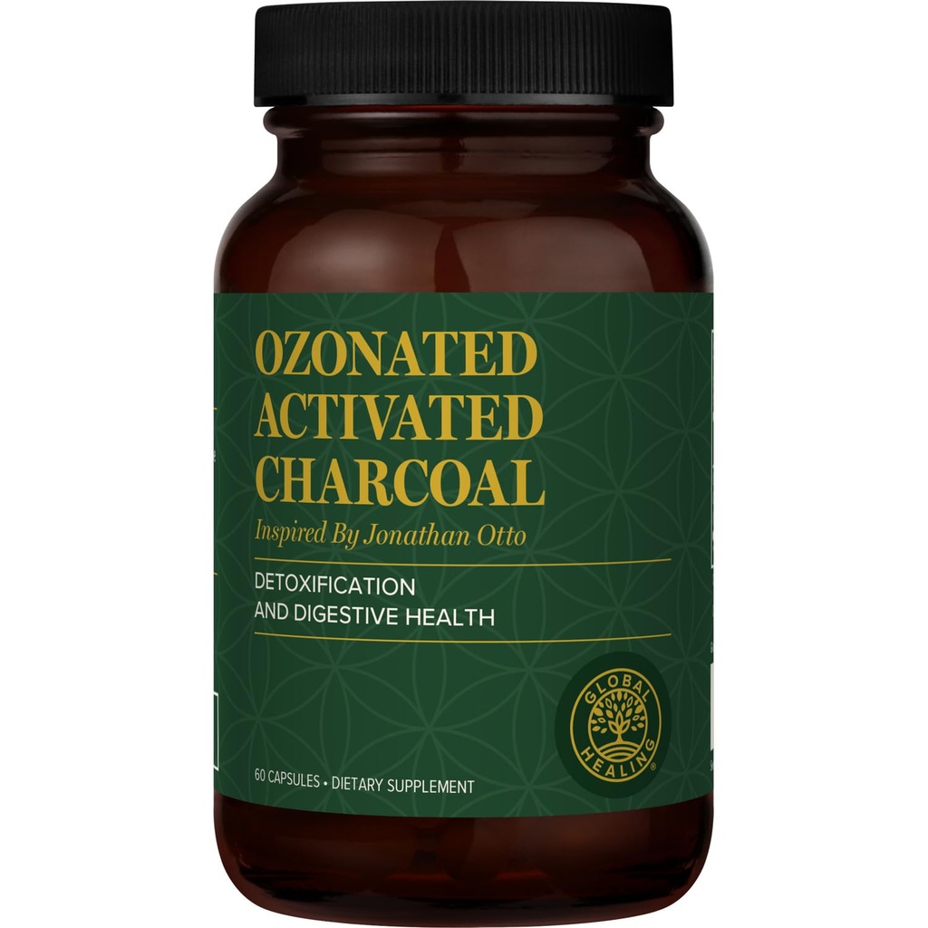 Global Parannuskeskus - Ozonated Activated Charcoal Powder - Adsorbit sisäiset toivomattomat yhdisteet - Helpottaa satunnaisten kaasujen epämukavuutta - 60 aktivoitua Charcoal pillereitä
