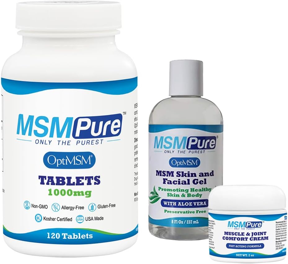 KALA TERVEYS MSMPure Starter Bundle MSM tabletteja 120 Count, MSM Lihas & nivelvoide 2oz ja MSM Gel kanssa Organic Aloe 8oz
