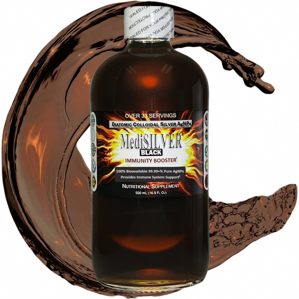 MediSILVER Musta immuuni Booster Diatominen todellinen kolloidinen Hopea AgNP Nutrient - 500 ml kirkkaassa lasipullossa