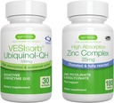 VESIsorb Ubiquinol-QH + Zink Complex Bundle för fertilitet, Fast-Acting Advanced CoQ10 100mg + 25mg Chelated Zink, av Igennus