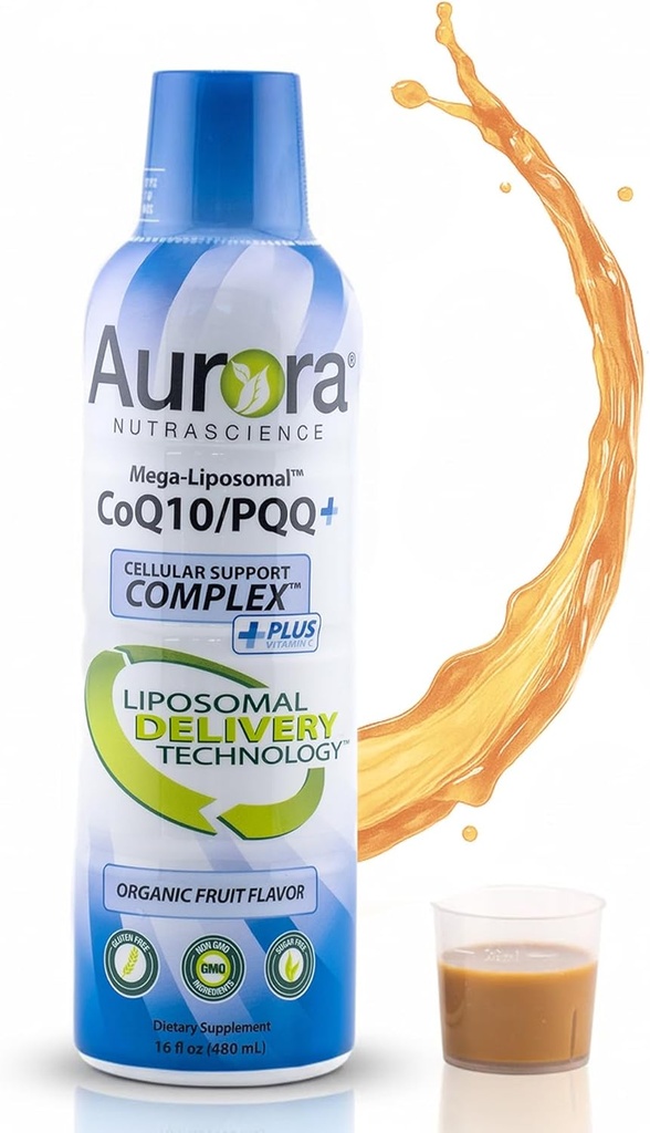 Aurora Nutrascience Mega-Liposomal CoQ10, PQQ & Vitamin C, Energy och Cellular Support, Gluten Free, Non-GMO, Sugar Free, Strawberry, 32 Servings, 16 fl oz