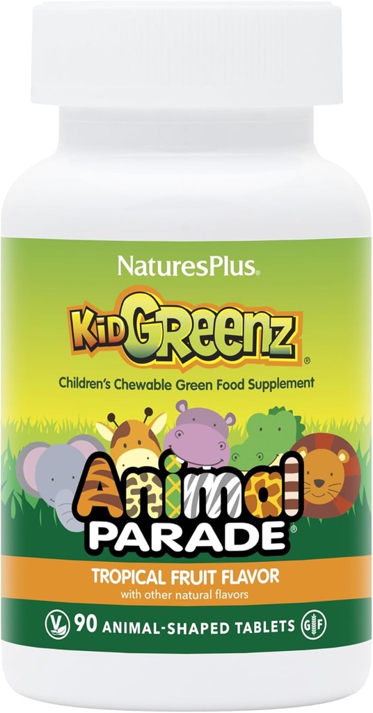 NaturesPlus Animal Parade KidGreenz, Tropical Fruit Flavor - 90 Animal-Shaped, Pureskeltavat tabletit - pakkaus 2 - kanssa parsakaali & Pinaatti - kasvissyöjä, gluteeniton - 180 Yhteensä