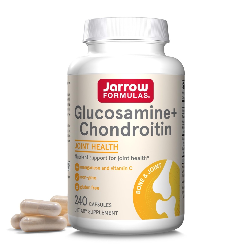 Jarrow Formulas Glukosamin + Chondroitin - 240 kapslar - Näringsstöd för gemensam hälsa - med vitamin C & Mangan - 60 portioner