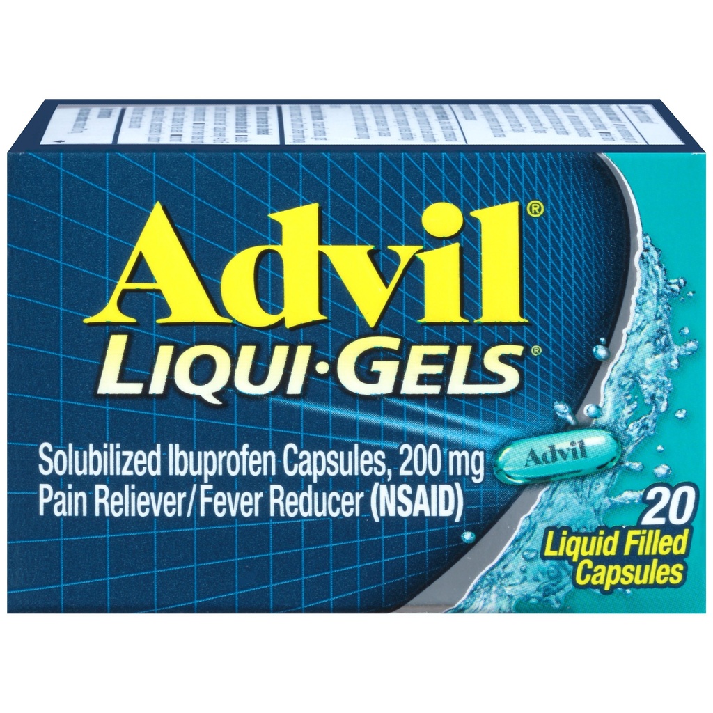 Advil Liqui-Gels Pain Reliever and Fever Reducer, Pain Medicine for Adults with Ibuprofeeni 200 mg for päänsärky, selkäkipu, kuukautiskipu ja nivelkipujen lievittäminen - 20 nestemäistä täytettyä kapselia