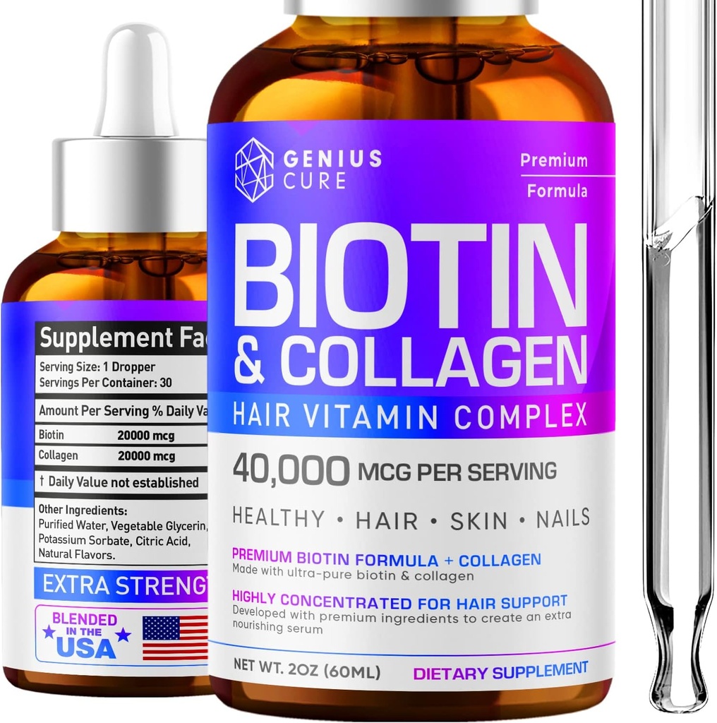 Biotin & Collagen Drops Easy Imeytyminen - Hiusten kasvu nestemäinen täydentää - Terve iho ja kynnet - Unisex